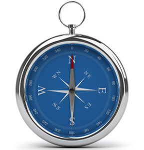 Full shot of a blue compass on a white background Compass pointing to North. 3d image. Isolated white background.
